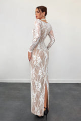 Elegant Lace Square Neck Long Sleeve Bodycon Dress