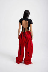 Vintage Street Embroidered Parachute Cargo Straight Loose Pants