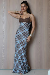 Lace Cup Panel Plaid Contrast A Line Slip Dress