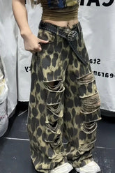 Leopard Ripped Wide Leg Jeans