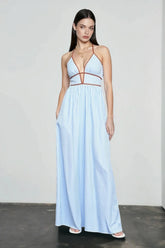 Deep V Striped Halter Vacation Dress