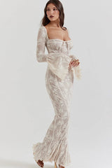 Bodycon Lace Flare Sleeve Maxi Dress