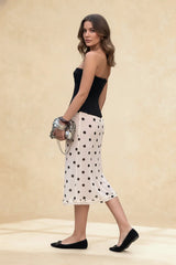 Polka Dot Satin High Waist A-Line Skirt