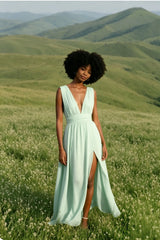 DressBetty - Solid Women Fall Sleeveless Deep V-Neck Dresses