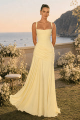 Solid Plunge Ruched Waist Backless Slip Dress