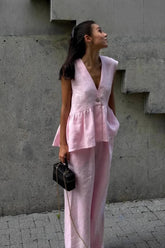 Cotton V Neck Sleeveless Vest Pants Two Piece Set