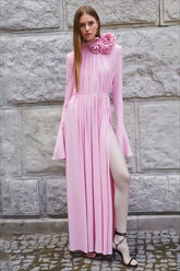 Elegant Retro Cutout Deep V Halter Ruched 3D Floral Party Dress
