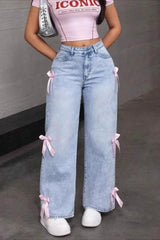 Bow Detail Straight Leg Jeans