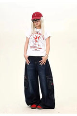 Dark Blue Cargo Wide-Leg Jeans