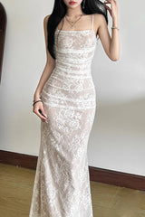 Fish Tail Square Neck Lace Dress