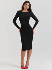 Strapless Sheer Long Sleeve Midi Dress