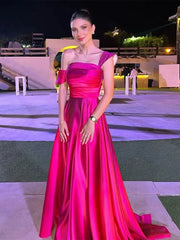 Hot Pink Silk A-Line Prom Dress