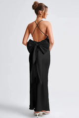 Satin Maxi Dress with Bow Detail Silk Dress