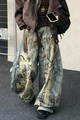 Retro Denim Wide Leg Mop Pants