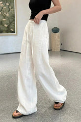 Linen High Waist Draped Wide Leg Pants