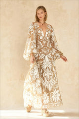 V-Neck Summer Casual Long Sleeve Boho Dress