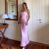 Strapless Pink Satin Corset Silk Dress