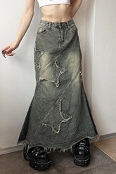 Y2K Raw Hem High Waist Denim Skirt