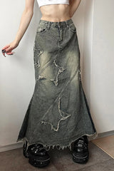 Y2K Raw Hem High Waist Denim Skirt