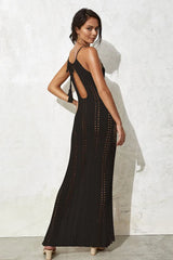 Solid Sleeveless Knit Hollow Out Tank Boho Dress