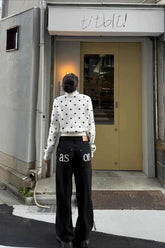 High Waist Embroidered Letter Pocket Loose Straight Jeans