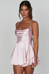 Slimming Solid Color Short Silk Dress
