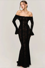 Off Shoulder Lace High Waist Prom Dress