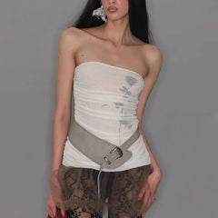 Double Strap Pleated Printed Strapless