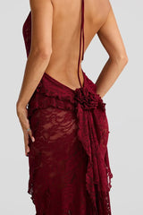 Halter V-Neck Lace Backless Bodycon Maxi Lace Dress
