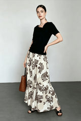Feather Print Patchwork Vacation Skirt