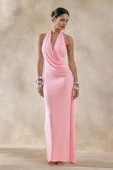 Asym Halter Backless Draped Party Dress