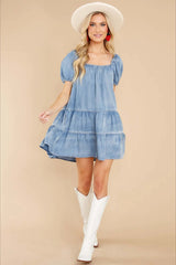 Short Sleeve Tiered Denim Dress