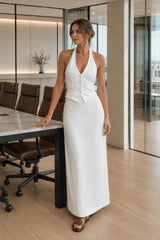 Linen Halter Vest Maxi Dress Two Piece Work Set
