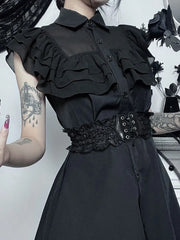 Mall Harajuku E-Girl Mesh Patchwork Black Slim A-Line Party Grunge Aesthetic Streetwear Dress