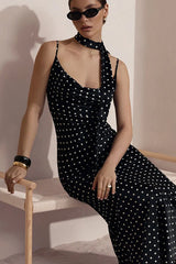 Draped Polka Dot Slip Dress
