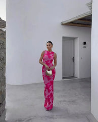 3D Flowers Sleeveless Party Midi Dress