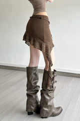 Lace Panel Asymmetric Bodycon Skirt