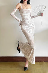 Fish Tail Square Neck Lace Dress