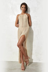 Solid Sleeveless Knit Hollow Out Tank Boho Dress