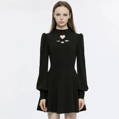 Heart-shaped Hollowing Puff Princess Sleeves Gothic Daily Party Club Black Gothic Dress
