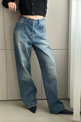 Vintage V Waist Slim Straight Cotton Denim Jeans