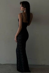 Deep V Backless Maxi Lace Dress