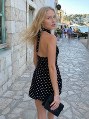Polka Dot Halter Backless Bodycon Mini Dress