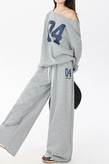 American Vintage Letter Print Off Shoulder Activewear Set