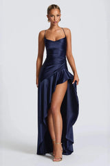 Backless Lace-Up Satin Silk Dress