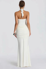 U Neck Halter Sash Panel Bodycon Party Dress