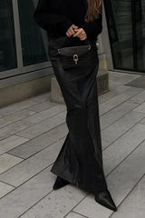 High Slit PU Leather Bodycon Skirt