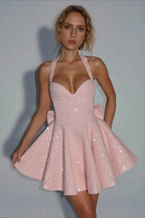 Square Neck Halter Bow Sleeveless Party Dress