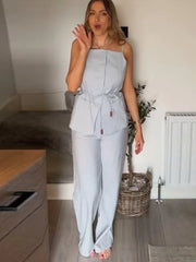 Lace-Up Backless Pant Suit