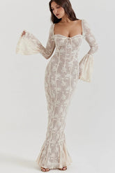 Bodycon Lace Flare Sleeve Maxi Dress